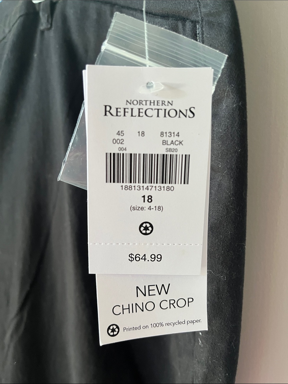 Northern Reflections Black Chino Crop Pants